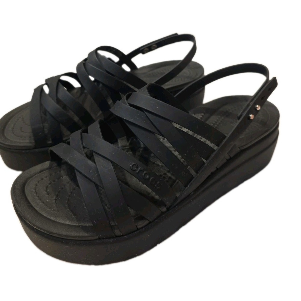 Crocs Brooklyn Literide Black Strappy Low Wedge Platform Sandal Size 9